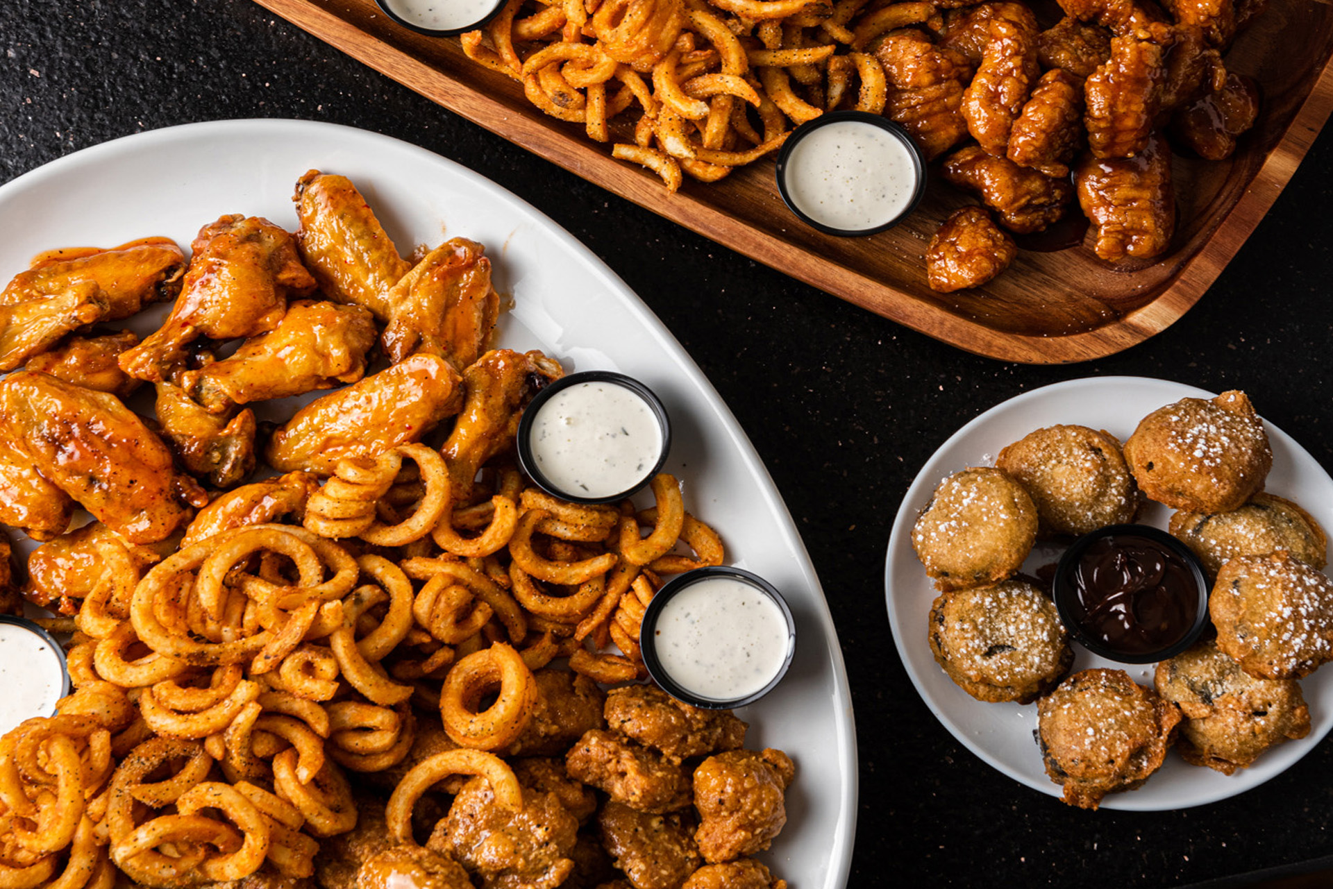 Order of fried food on plates