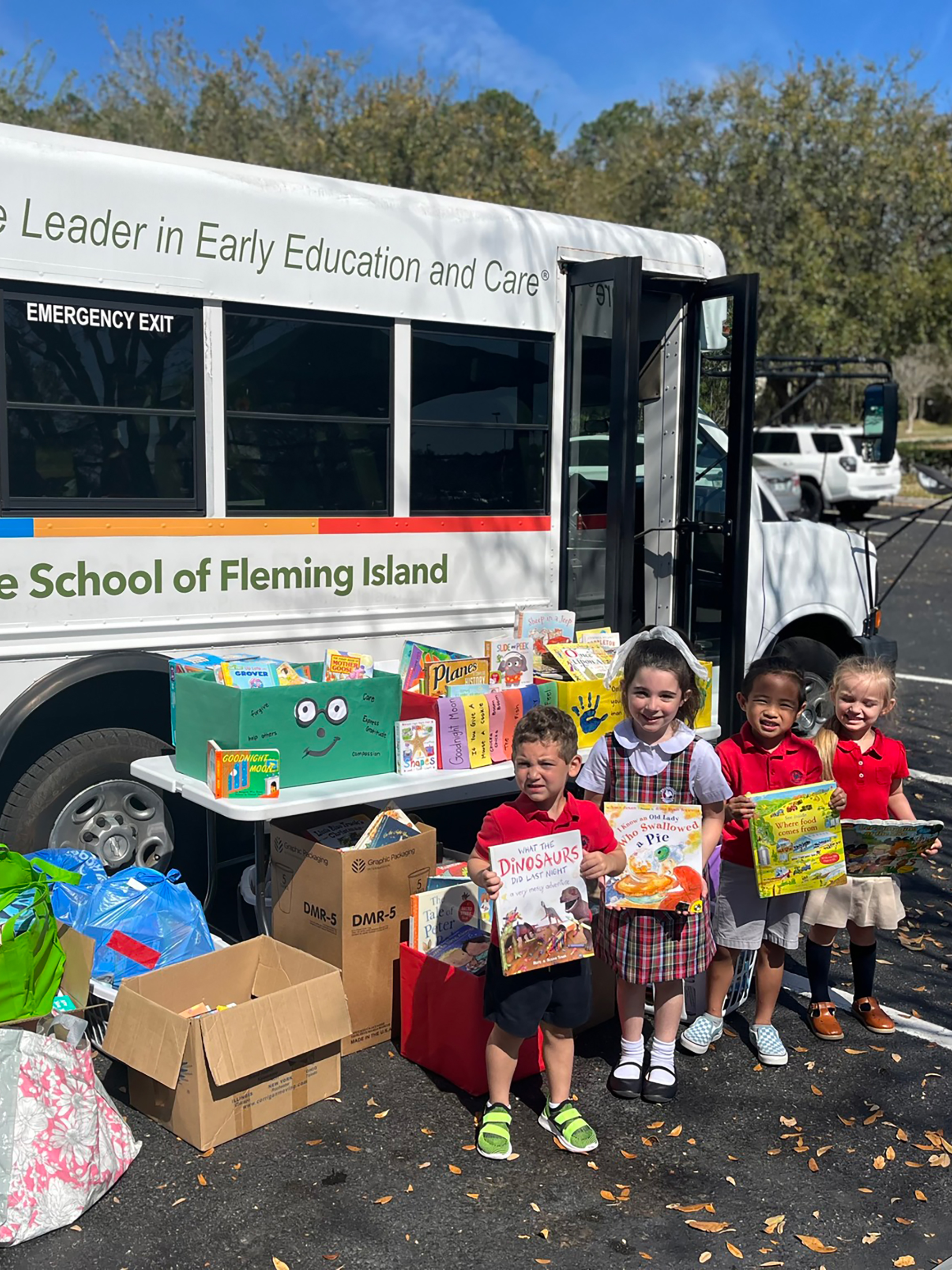 Students from Primrose School of Fleming Island (Fleming Island, FL) prepare to donate nearly 1,500 books to local charities in their community.