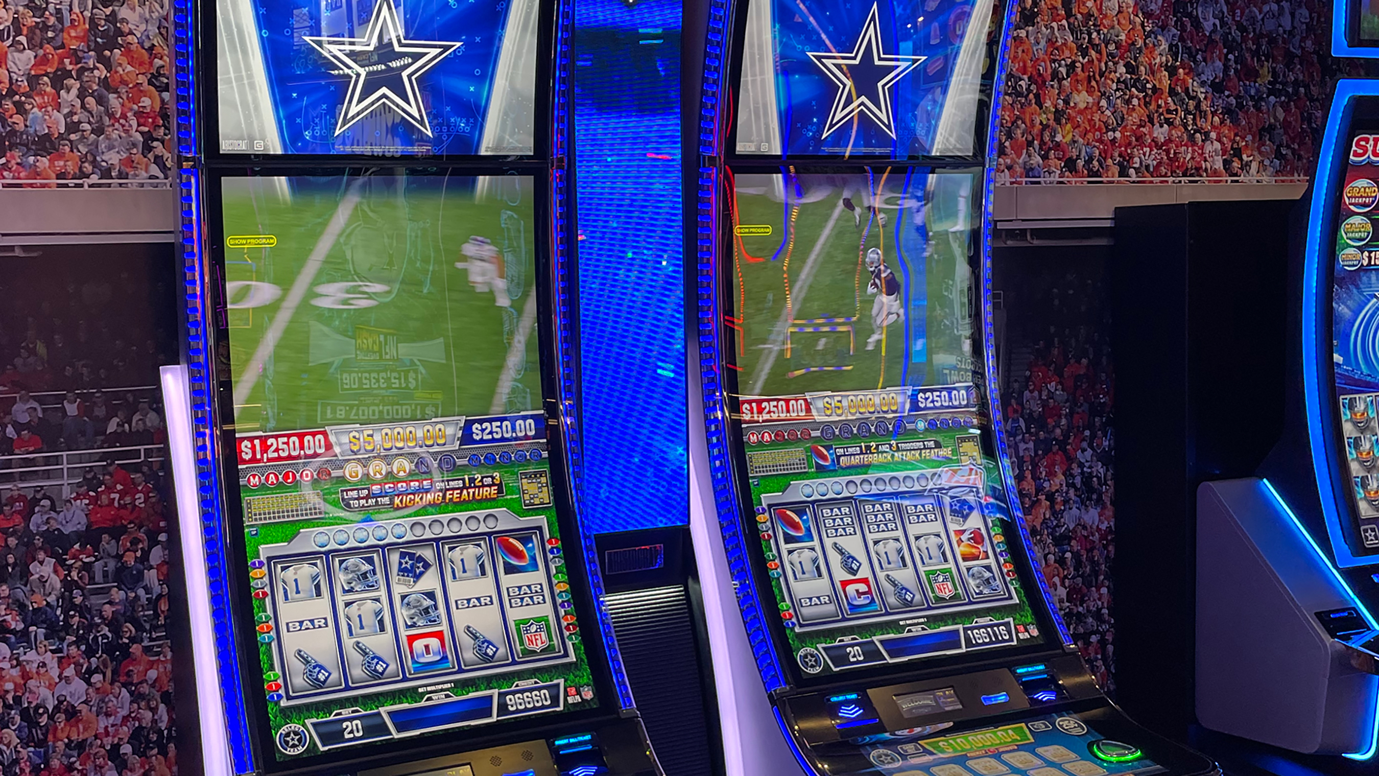 Aristocrat Gaming NFL Winning Drive slot machine with Dallas Cowboys images and game footage