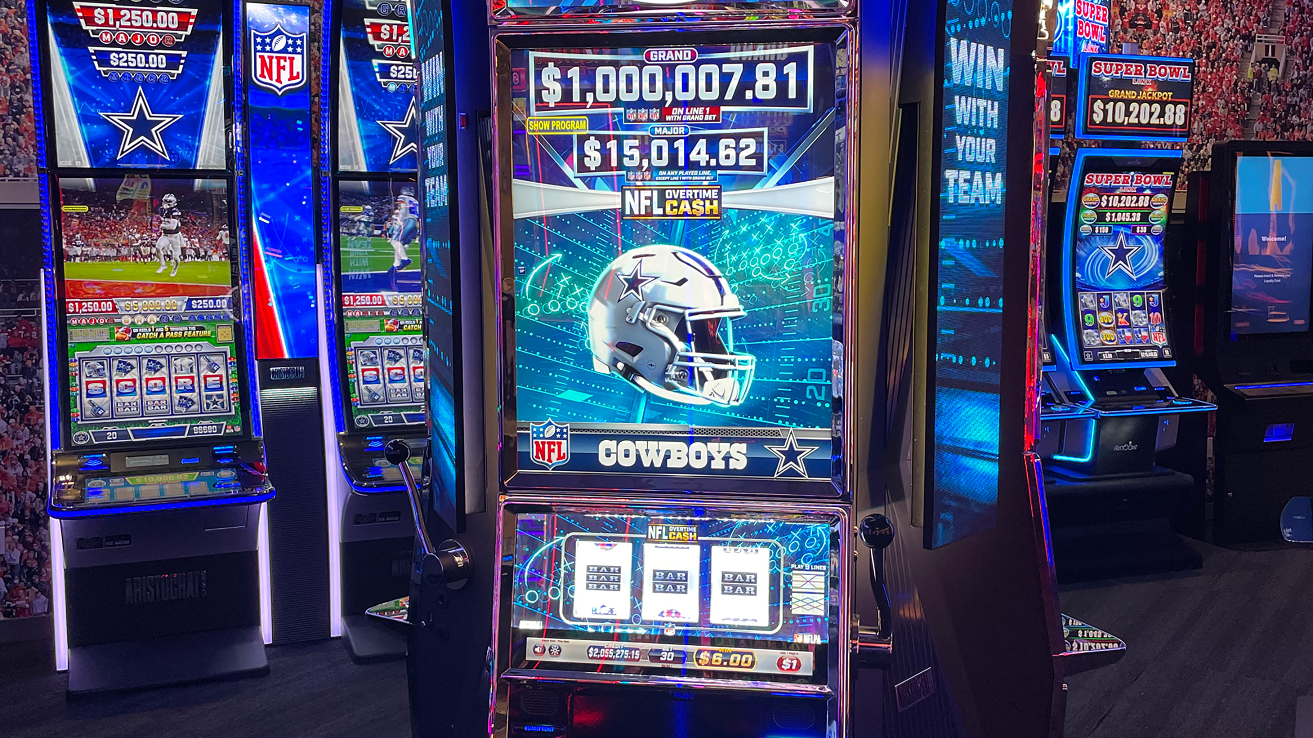 Aristocrat Gaming Overtime Cash slot machine with Dallas Cowboys images