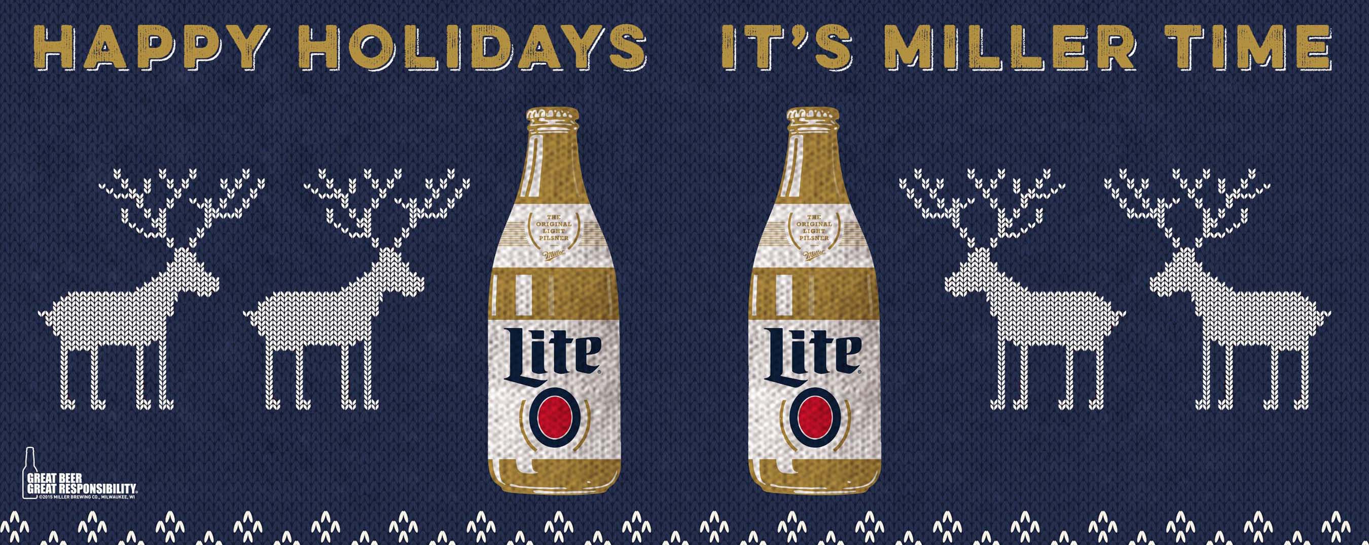 Miller Lite Christmas Commercial 2022 Tone Is Flat Original Miller Lite Bottle Gets Holiday Treatment; 'Steinie' Appears On  Giant Sweater In New York City